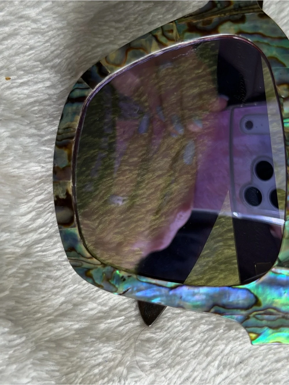 Abalone Pattern Square Sunglasses with Purple Lenses